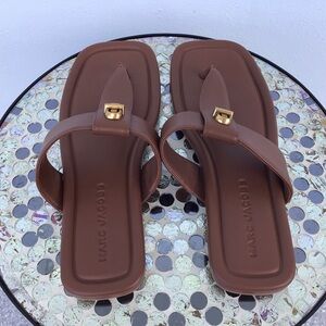 Marc Jacobs The Dual T-Strap Leather Thong Sandals Flats